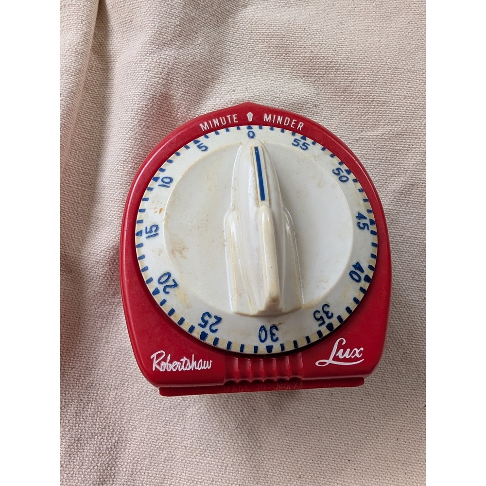 Vintage Robertshaw Lux Minute Minder Red Kitchen Timer Mechanical Bell 2428-29